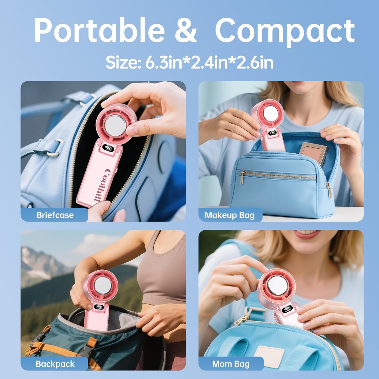 Coolhill connected to a power bank demonstrating easy USB recharge capability