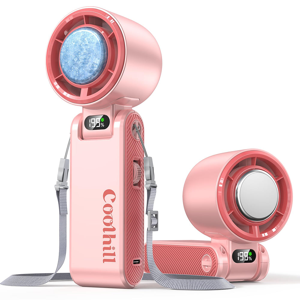 Coolhill front view handheld fan showing compact design and quick cool benefit