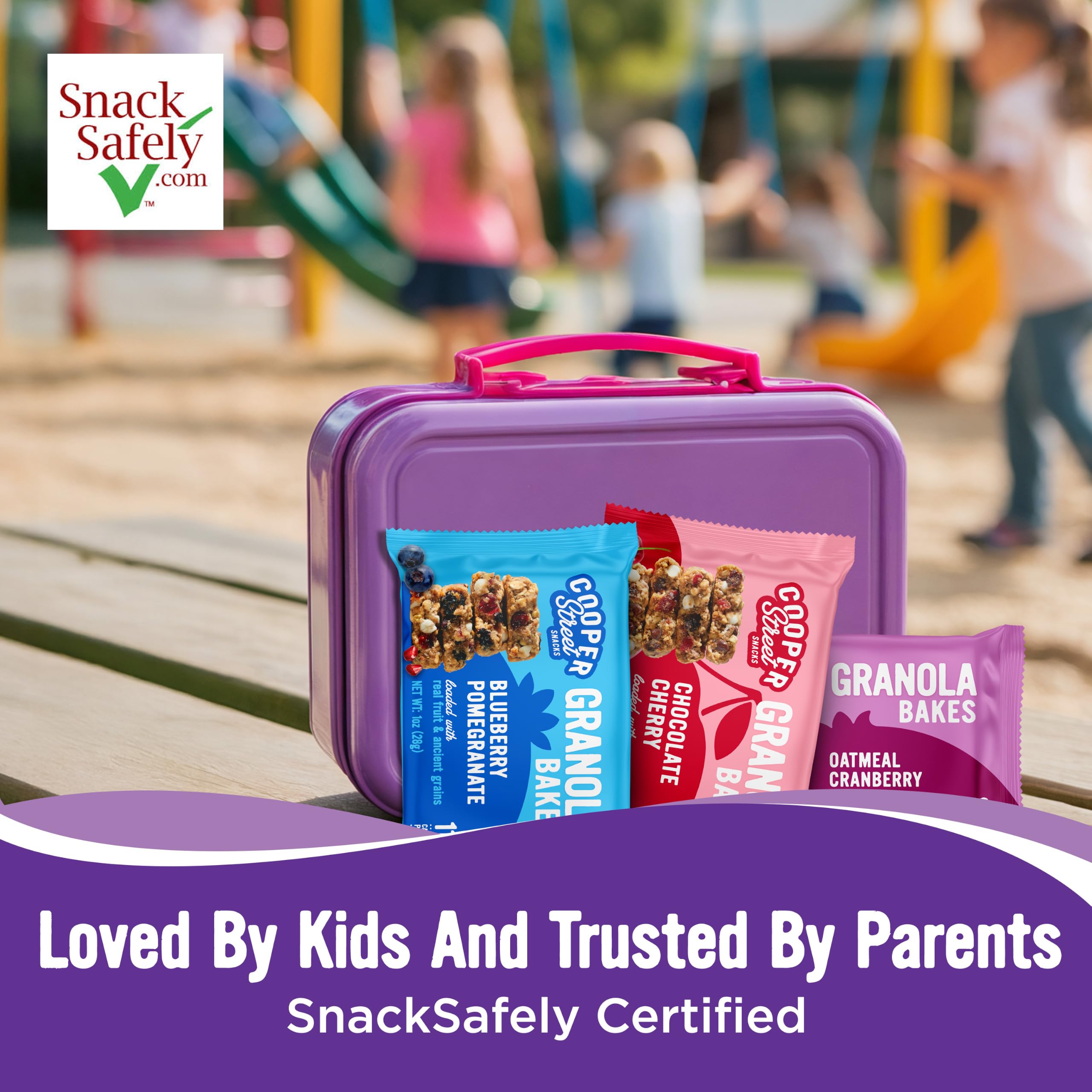 Cooper Street bar inside a child's lunchbox demonstrating school-safe snack