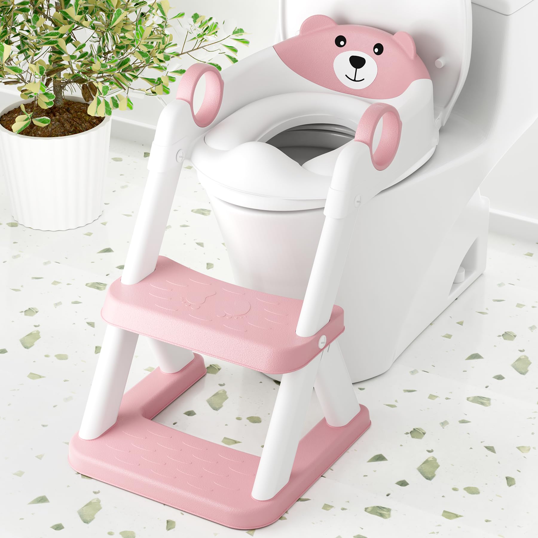 COOSEYA front view showing potty seat and non-slip step stool for safe use