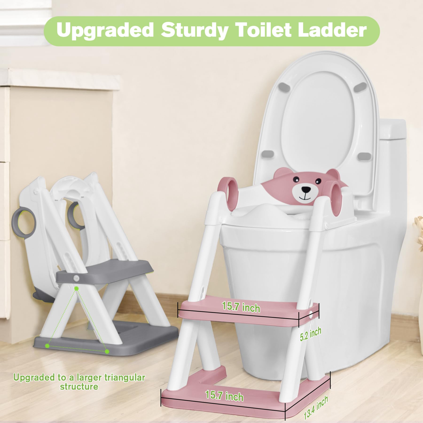 COOSEYA in use with child climbing stool to reach toilet and sink safely