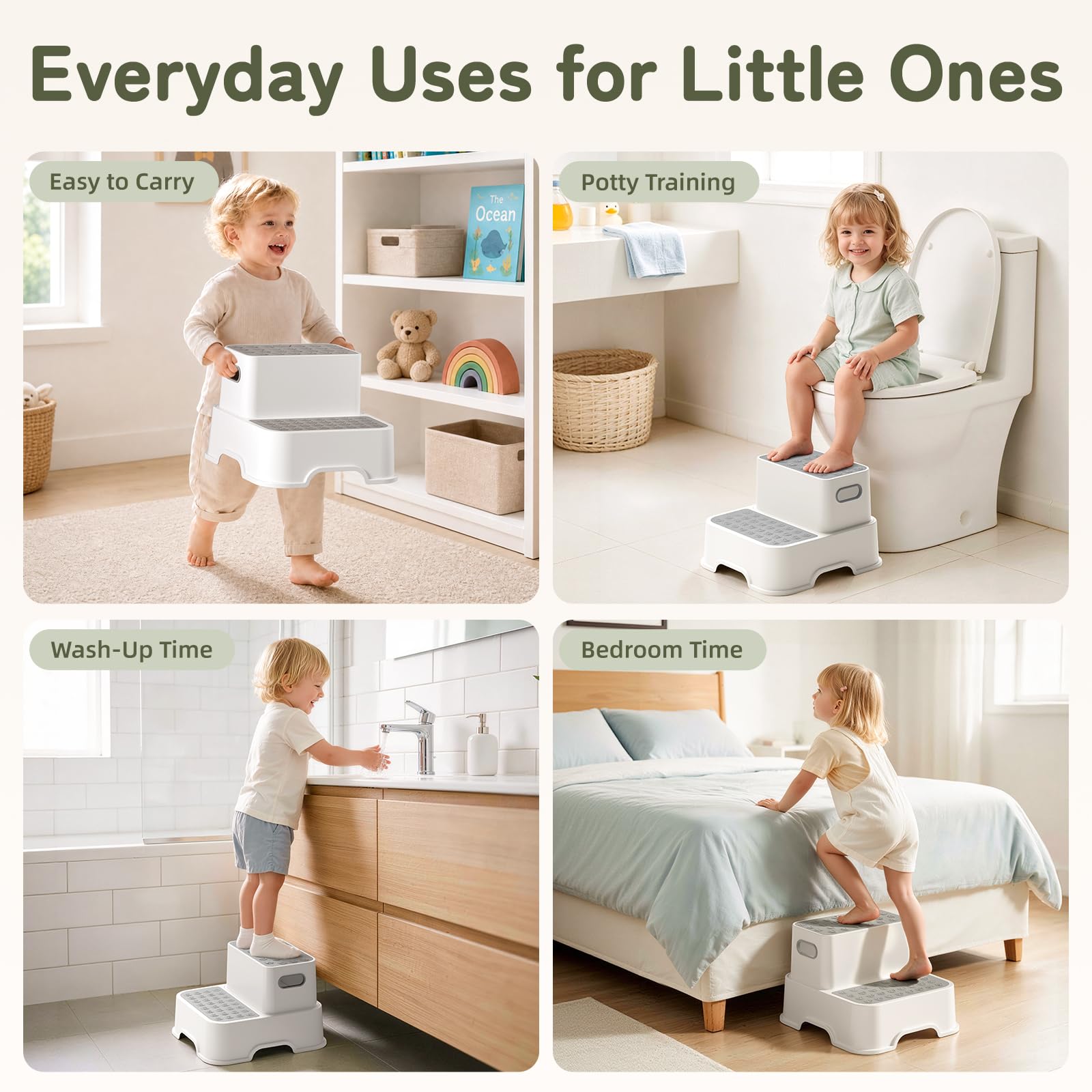 COOSEYA stool beside child feet illustrating correct scale and confident independence