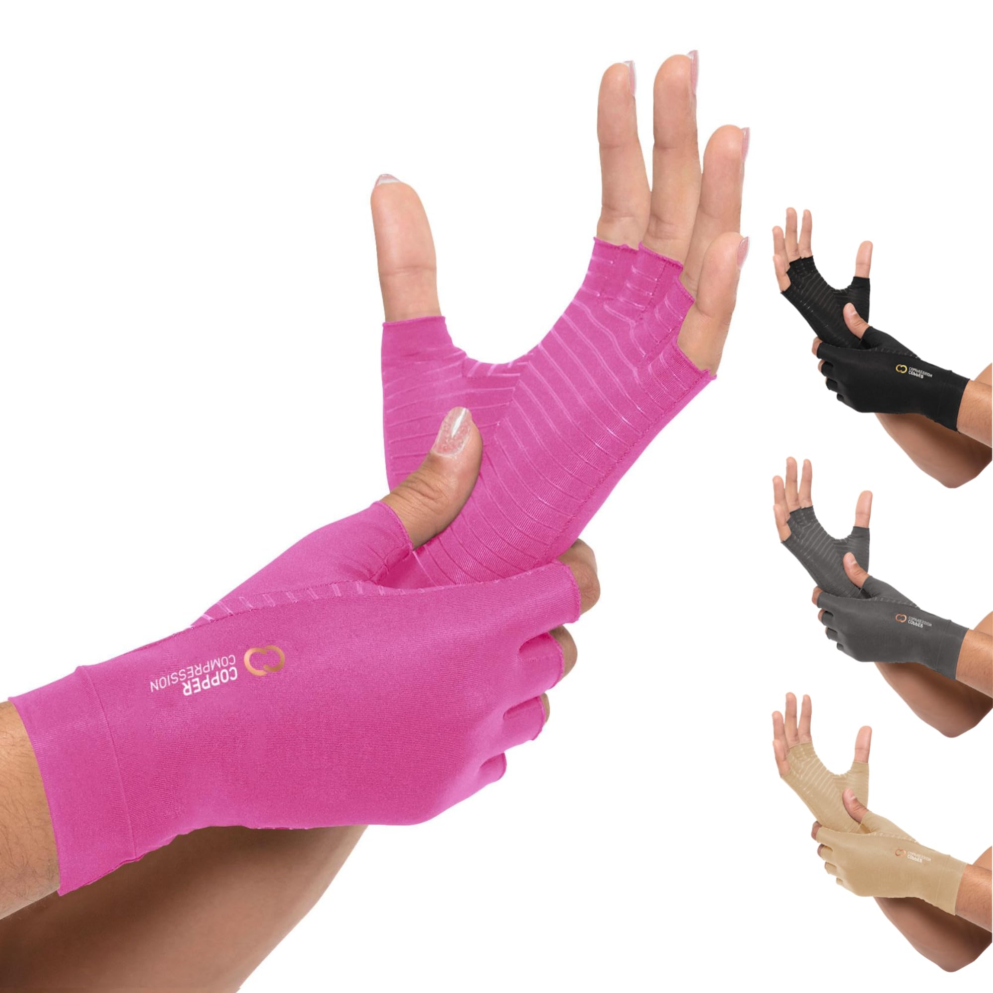 Copper Compression front view gloves showing full palm support and wrist coverage benefit