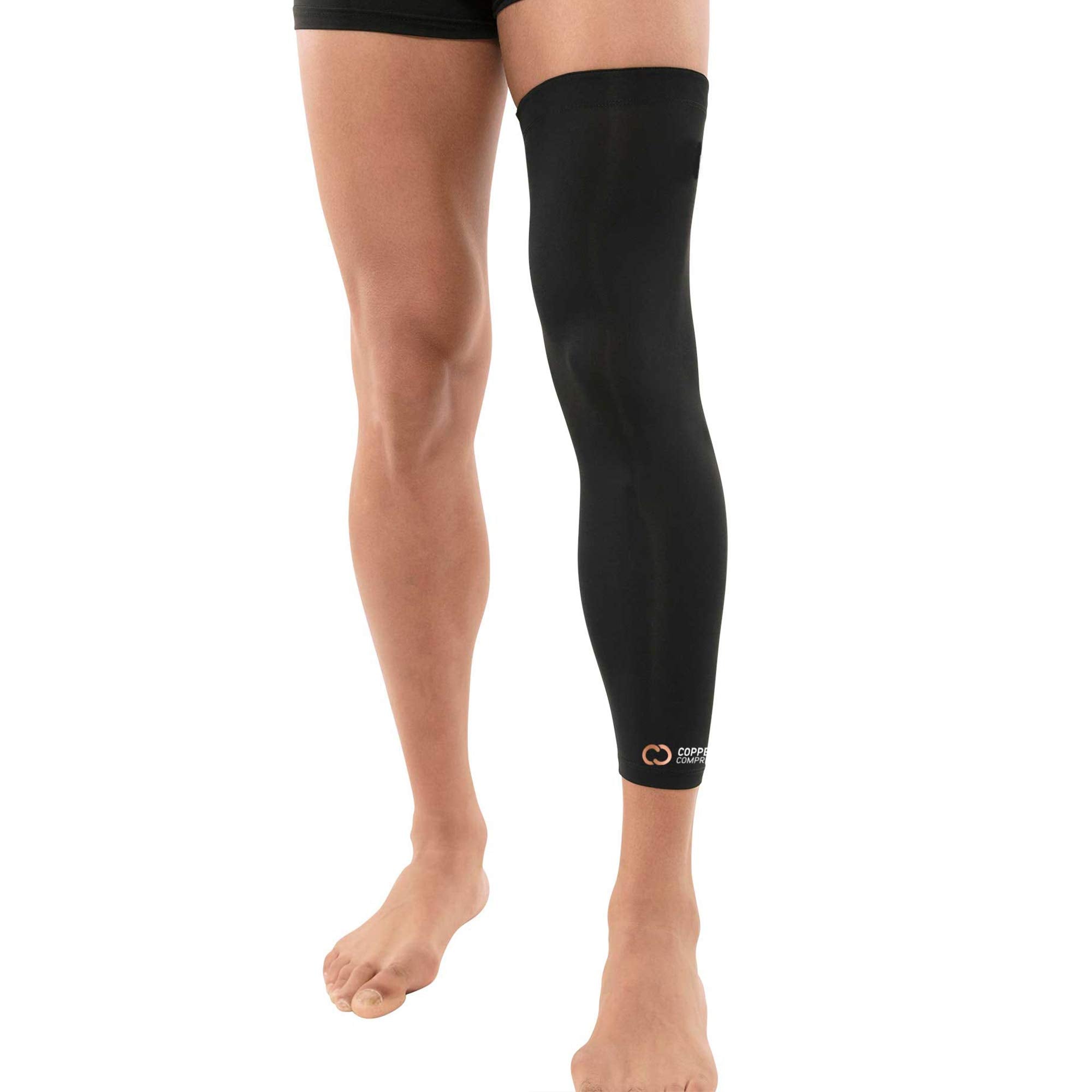 Copper Compression front view of full leg sleeve showing sleek support