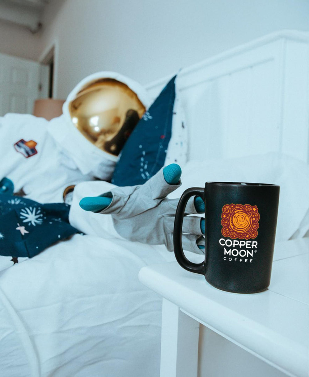 Copper Moon cup on breakfast table conveying ritual and comfort
