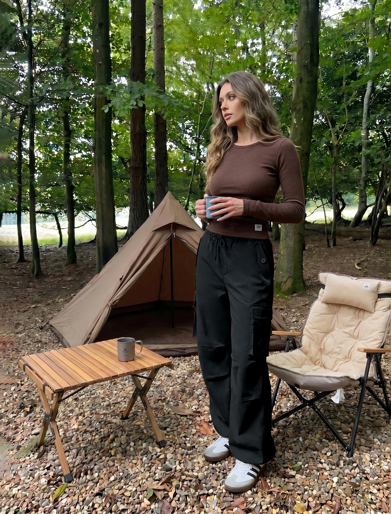COPYLEAF hem drawcord cuffed look demonstrating style change benefit: convert wide leg to tapered