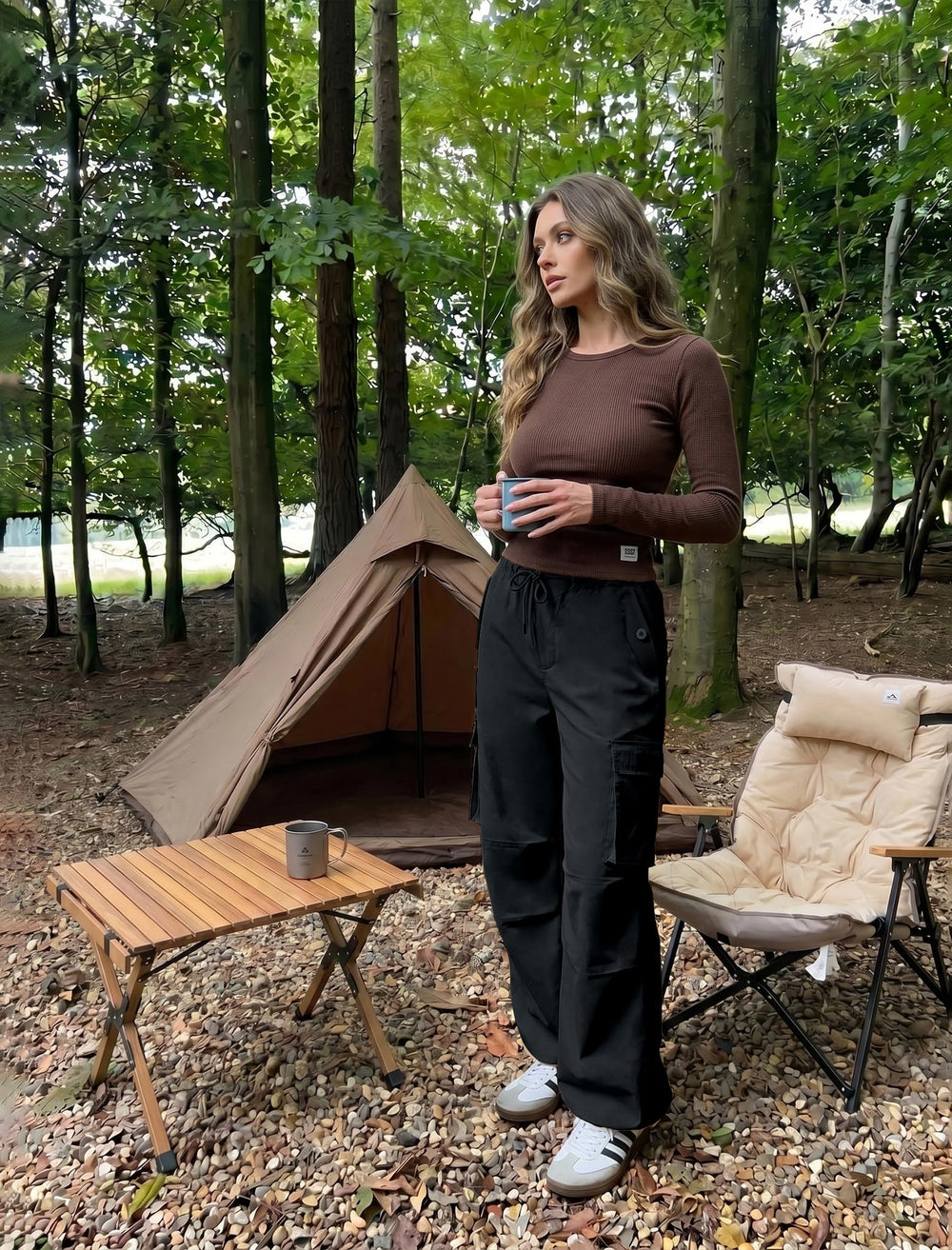 COPYLEAF hem drawcord cuffed look demonstrating style change benefit: convert wide leg to tapered