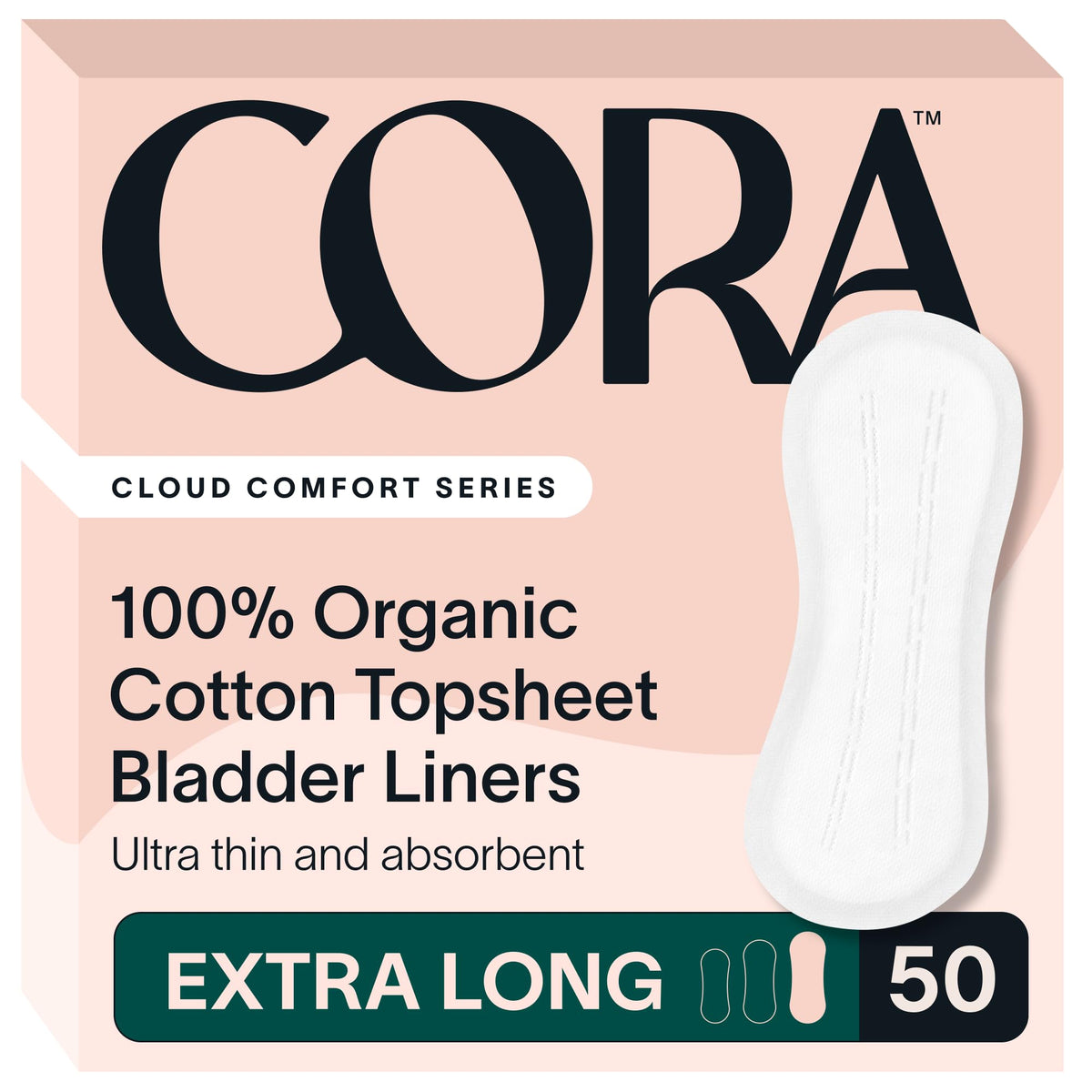 Cora pack front view showing extra long liner count and benefits