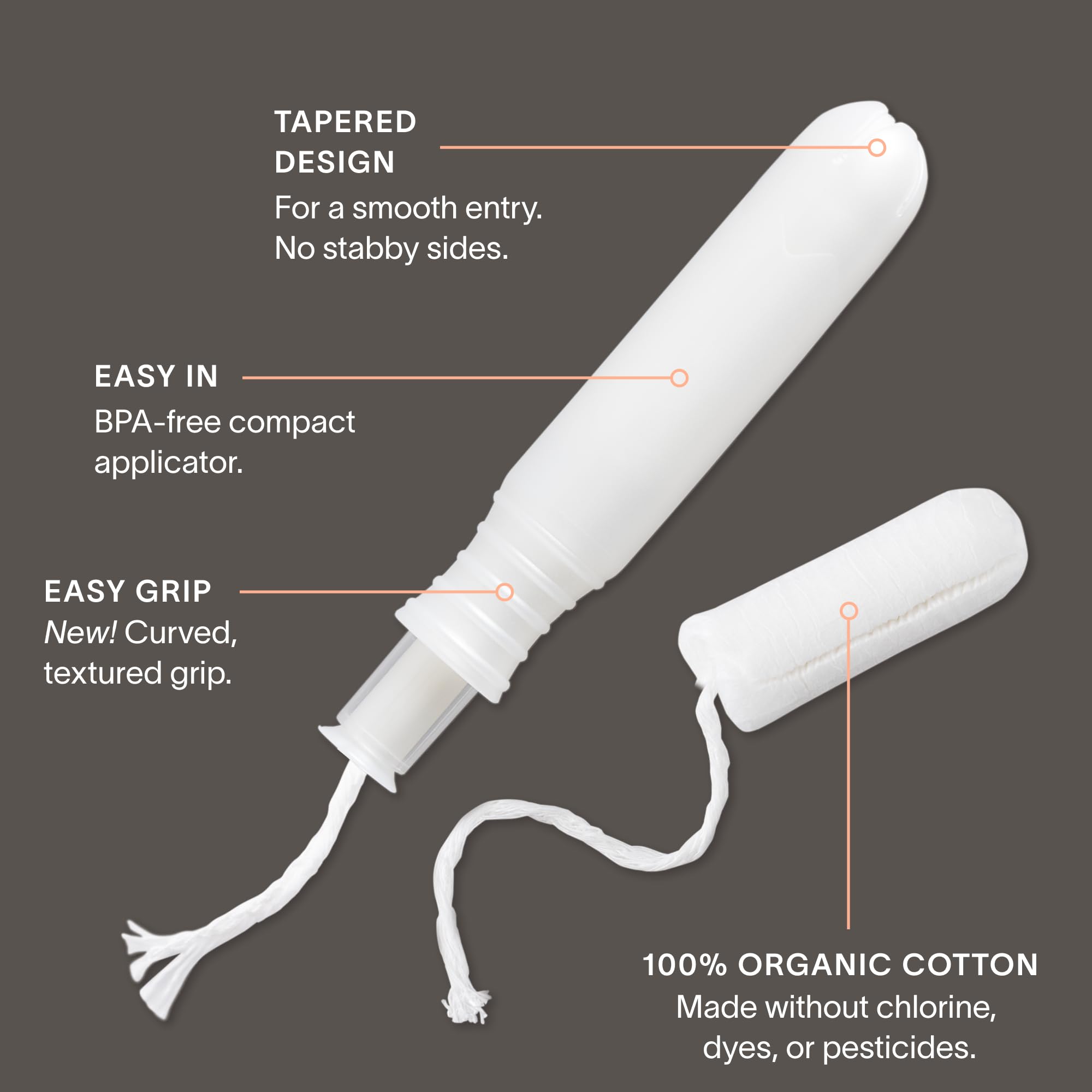 Cora product label close-up showing organic cotton ingredients and clean formulation
