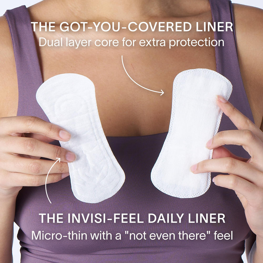Cora liner worn under clothing showing flexible fit and invisible protection