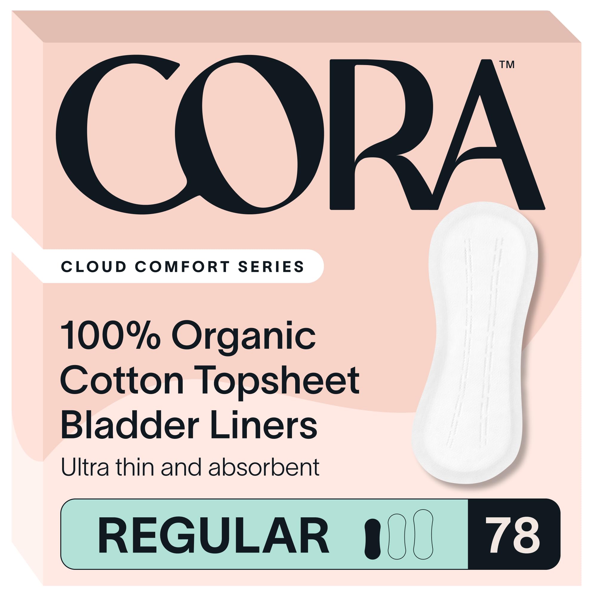 Cora pack front view showing organic topsheet and pack count benefit