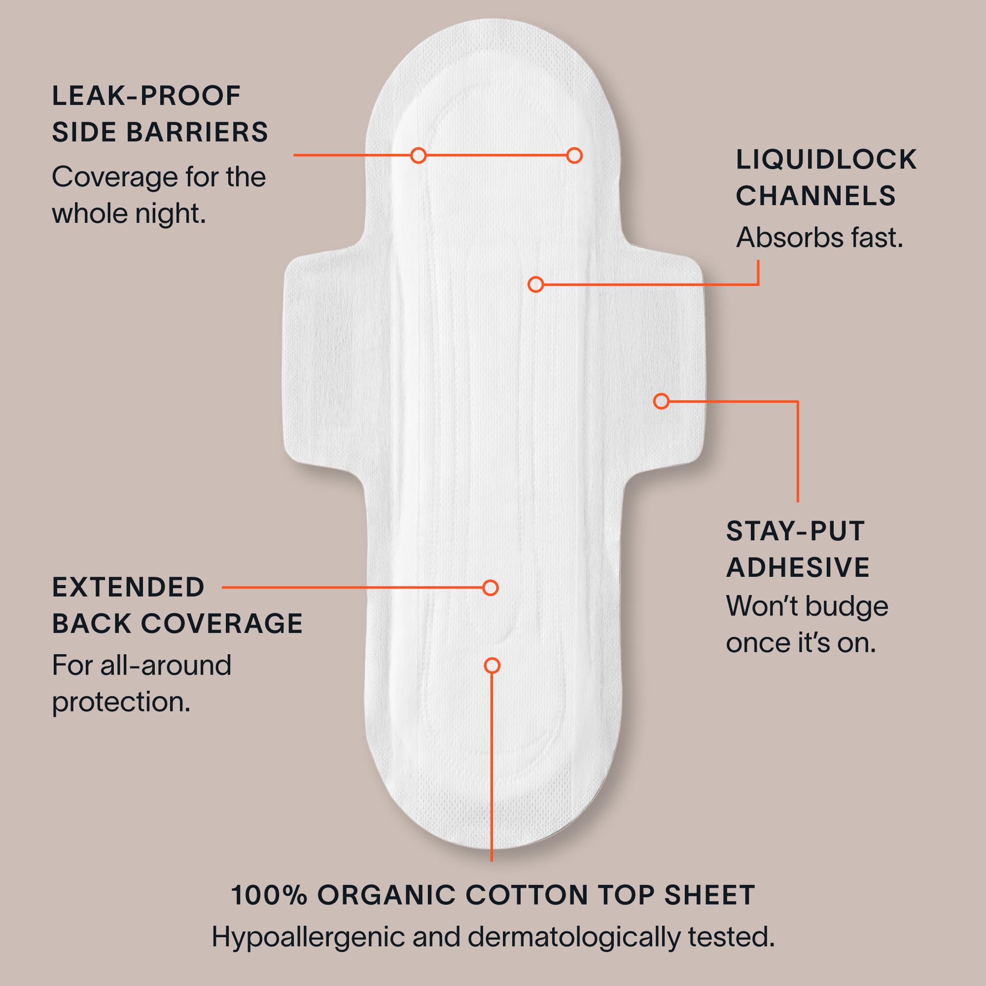 Cora pads on nightstand lifestyle image conveying convenience and calm