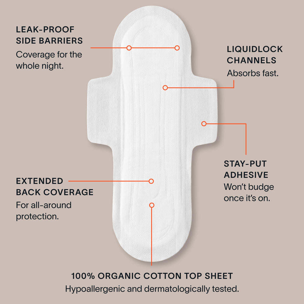 Cora pads on nightstand lifestyle image conveying convenience and calm