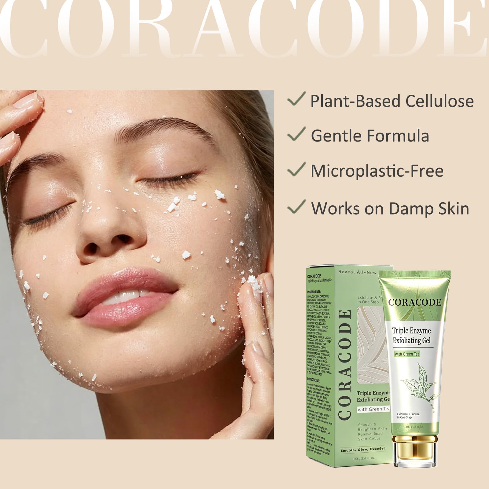 CORACODE tube held in hand to show 100ml scale and travel-friendly size