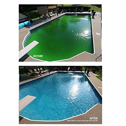 Coral Seas Green To Clean being broadcast at pool perimeter to speed algae removal