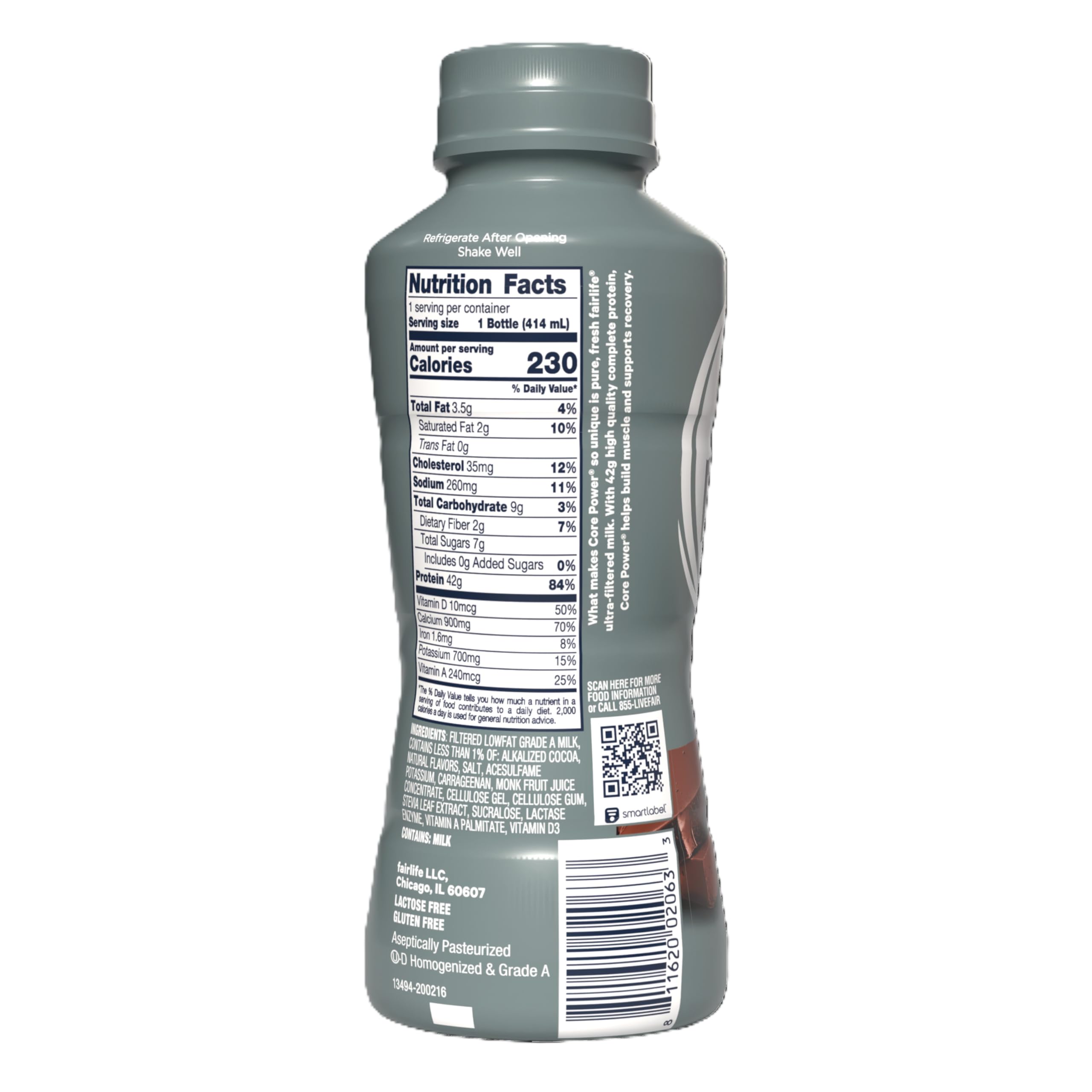 Core Power back ingredients label showing complete protein and nutrient details