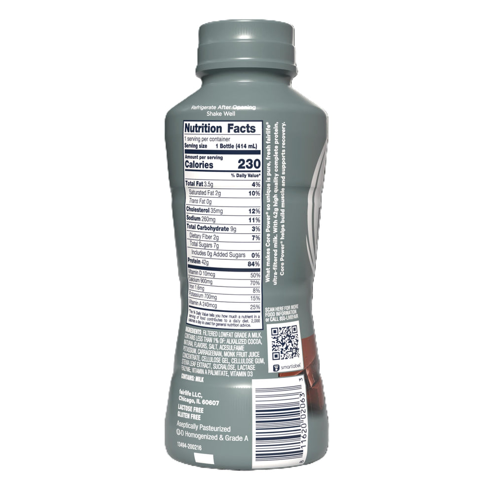 Core Power back ingredients label showing complete protein and nutrient details
