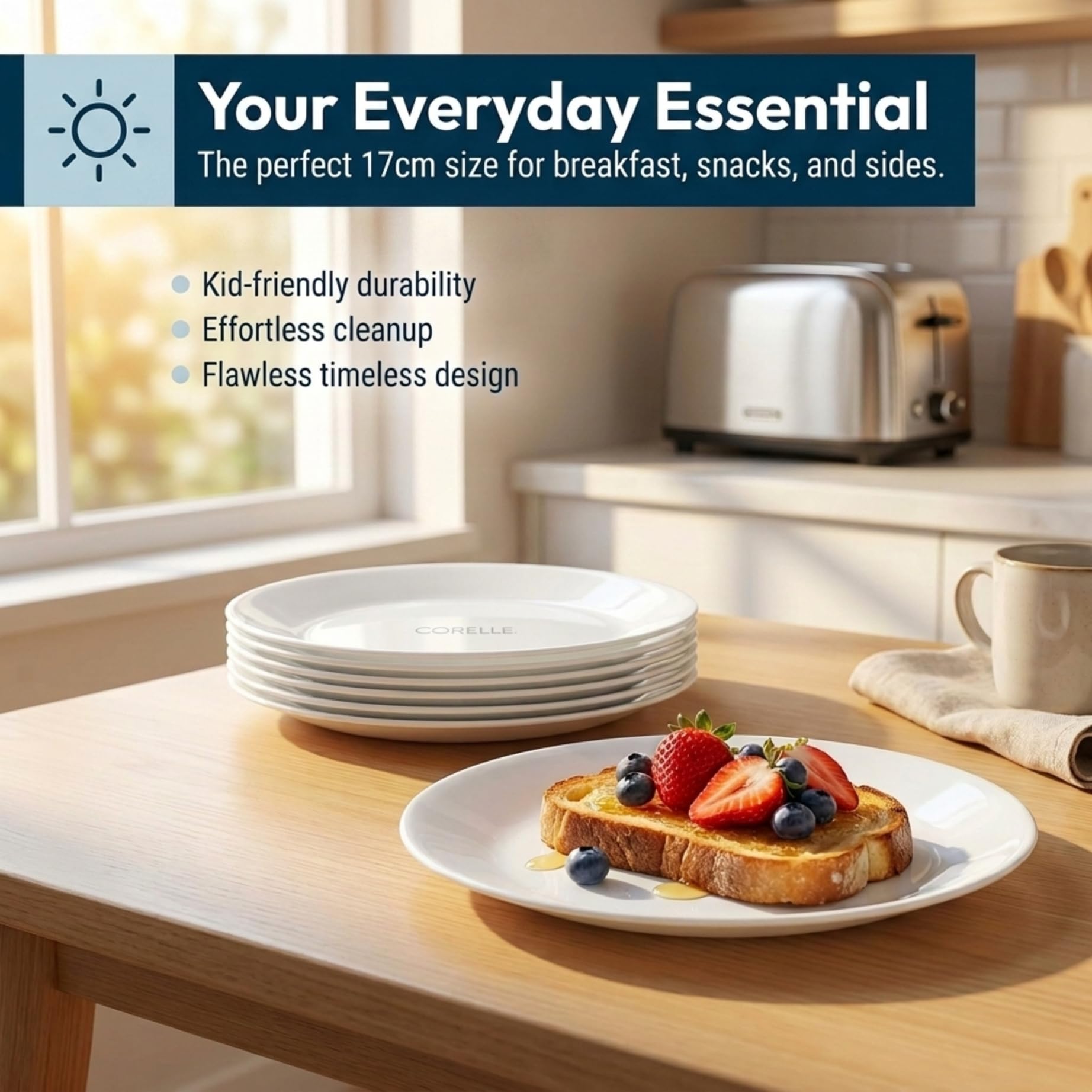 Corelle plate close-up edge detail highlighting chip-resistant strength