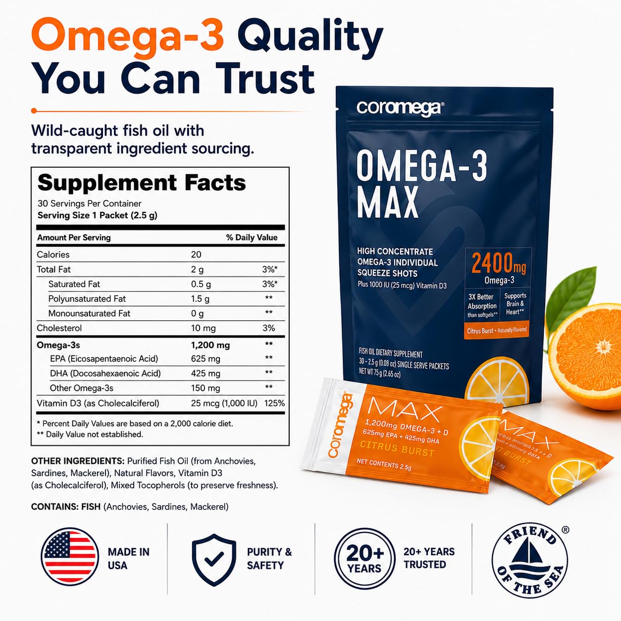 Coromega MAX packets on a breakfast table portraying daily routine convenience and flavor