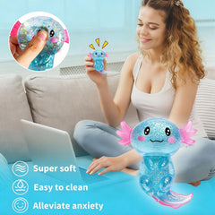 coroto axolotls in hand scale illustrating medium size and comfortable palm fit for focus