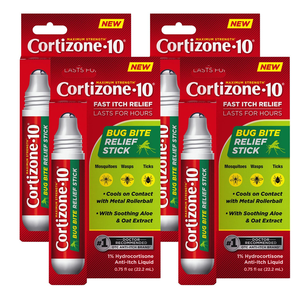 Cortizone 10 front packaging showing four-pack and benefits