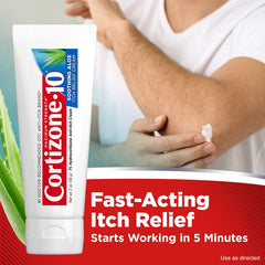 Cortizone 10 cream texture on fingertip showing smooth, soothing application
