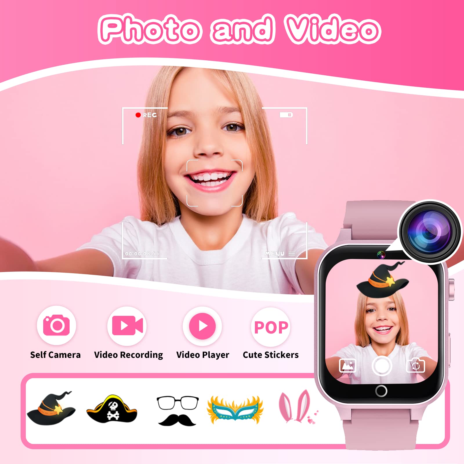 Cosjoype watch selfie camera capturing a child smiling, offering fun memory-making