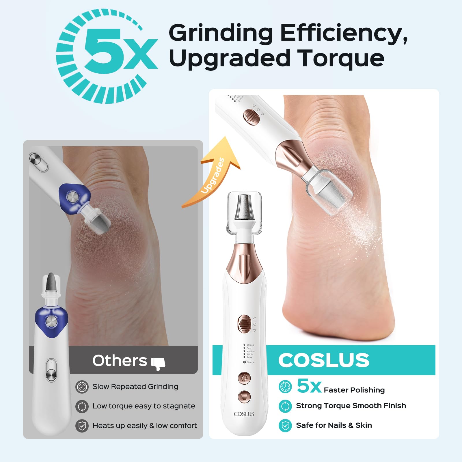 COSLUS C43 kit with five stainless-steel bits displayed for varied nail tasks