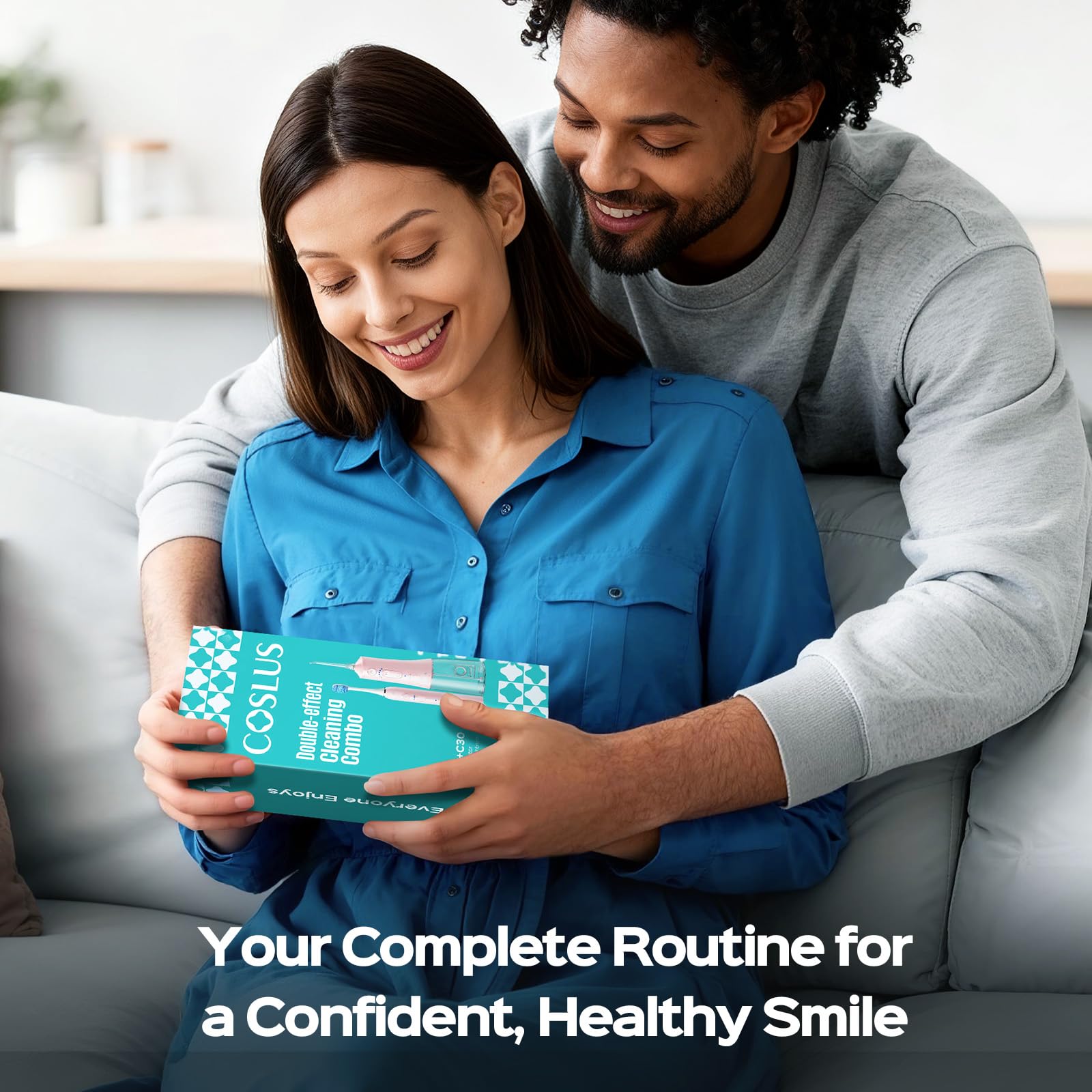 COSLUS user smiling after use illustrating fresher mouth and confident smile