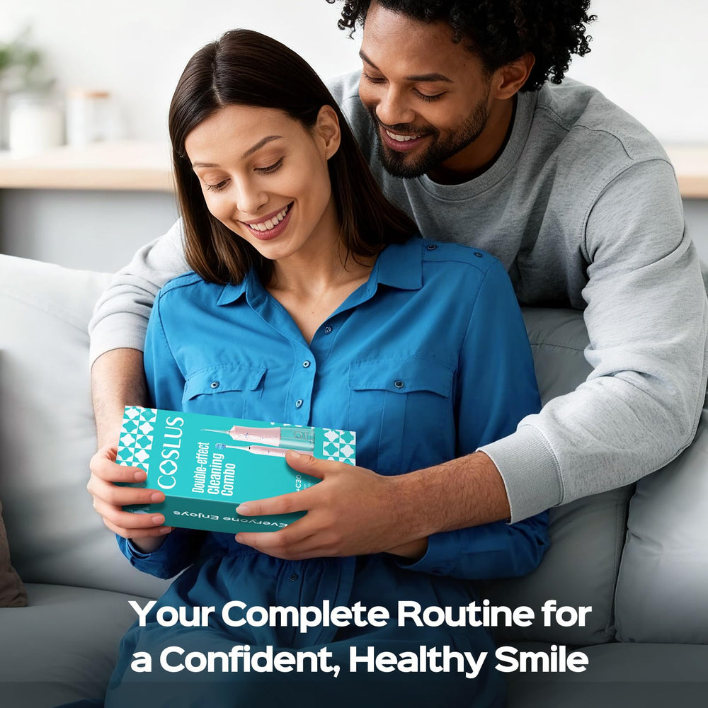 COSLUS user smiling after use illustrating fresher mouth and confident smile
