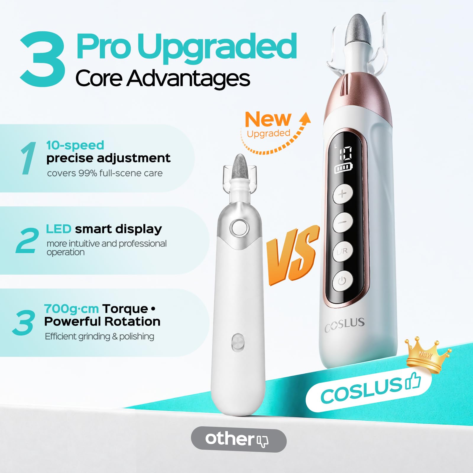 COSLUS C60 LED display close-up showing speed and battery for precise control