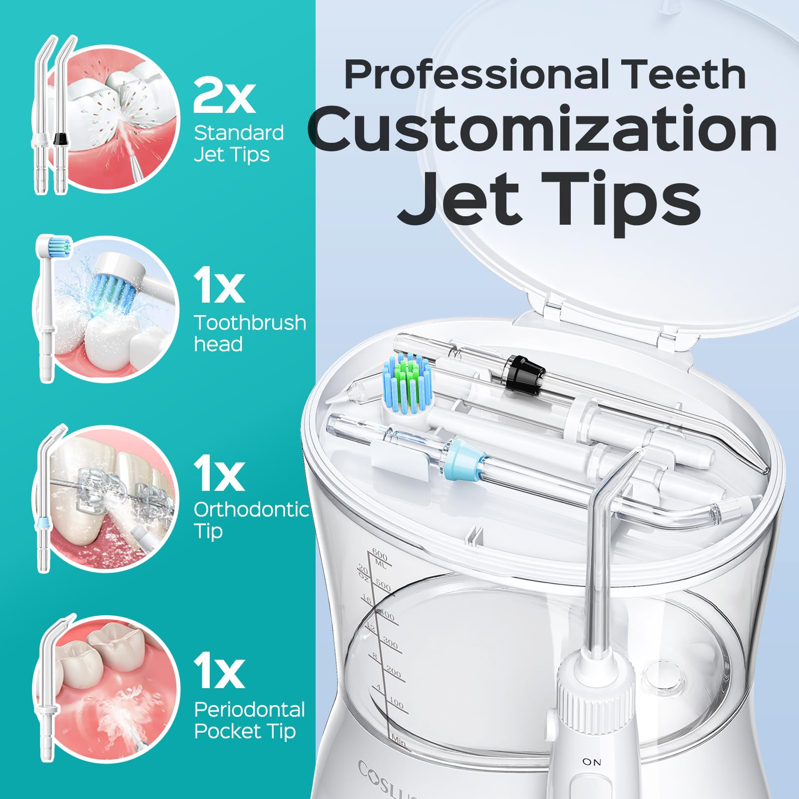 COSLUS E1 tip storage compartment holding accessories neatly for hygienic sharing