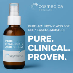 Cosmedica hyaluronic serum dropper texture close-up highlighting lightweight absorption