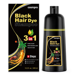 cosmpro front packaging showing shampoo bottle and black color benefit