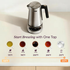 Cosori close-up of lid and gooseneck-style spout highlighting drip-free pouring benefit