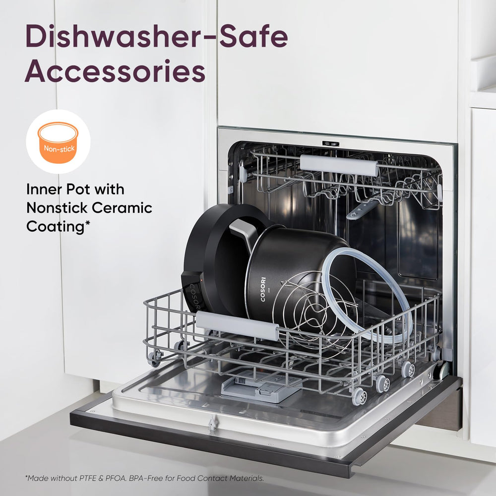 Cosori control panel close-up highlighting presets for quick, accurate cooking