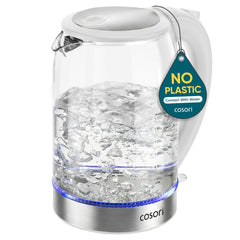 Cosori front view in white showing clean design and fast boiling benefit