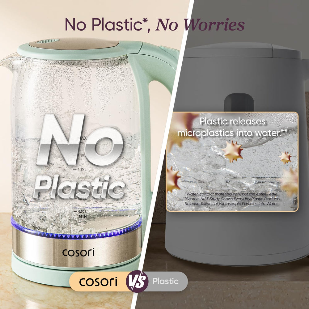 Cosori stainless-steel interior showing no plastic contact for purer taste