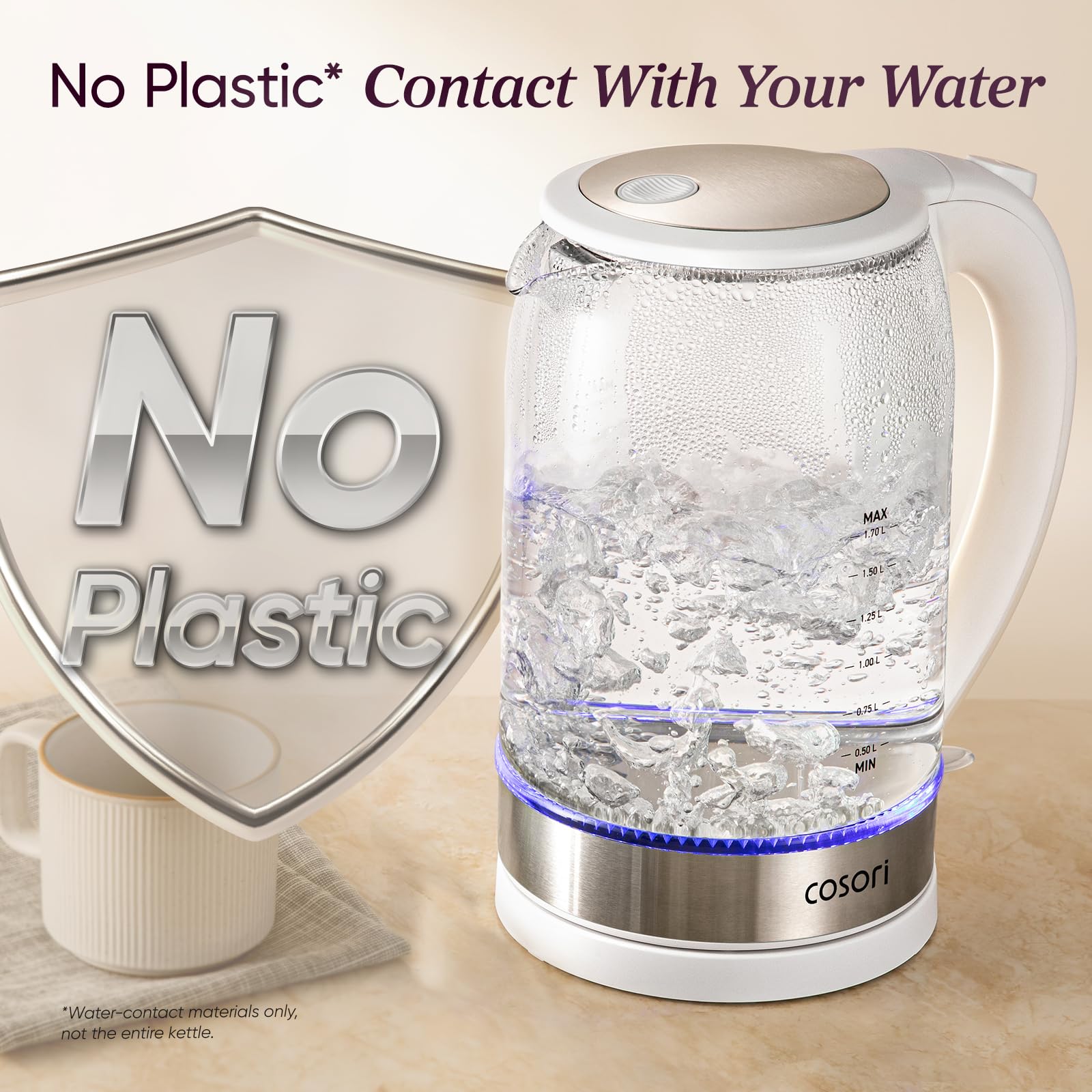 Cosori dual-angle lid detail demonstrating splash-reducing and cleaning ease