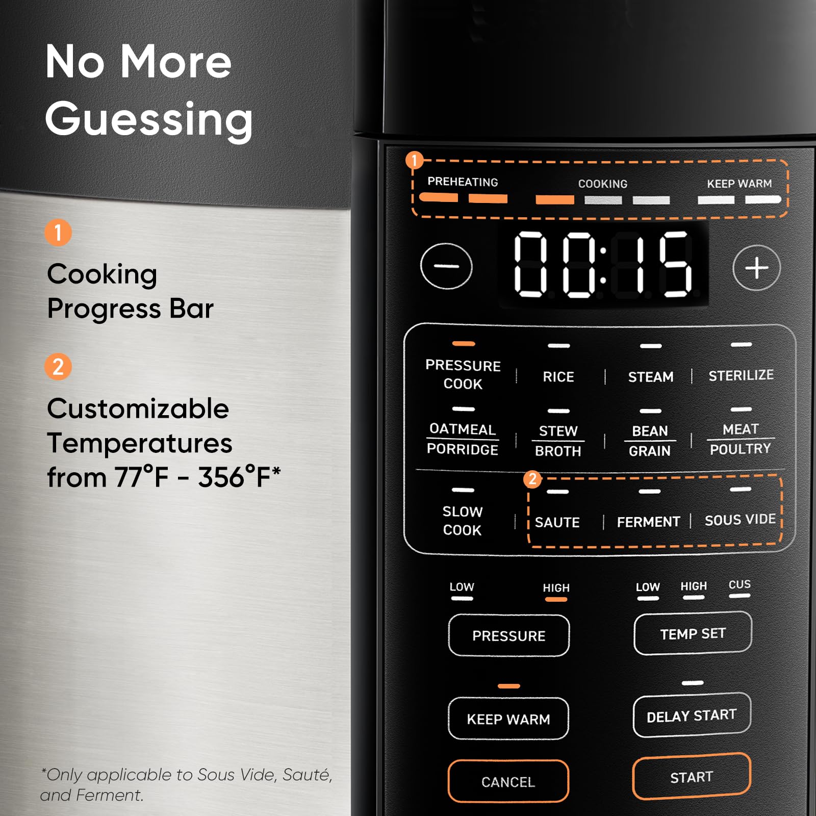 Cosori cooker next to fruits for scale illustrating its 6-quart family-friendly size