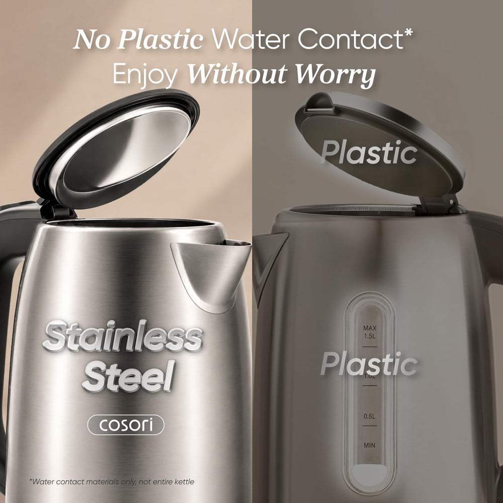 Cosori internal water level markings close-up for precise filling and no external plastic