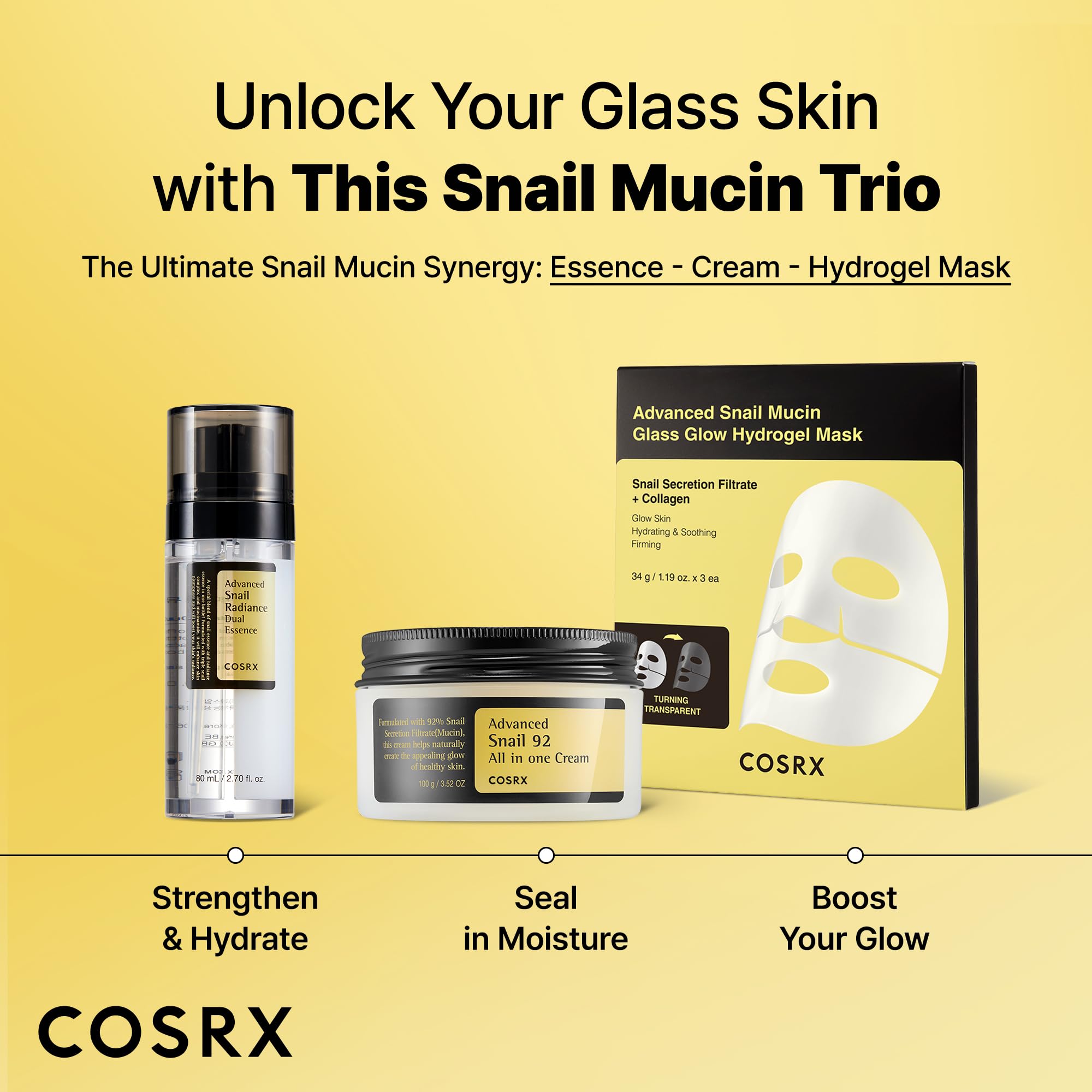 COSRX ingredients label closeup highlighting snail mucin and niacinamide