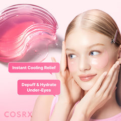 COSRX close-up of pink hydrogel texture showing smooth adherence and hydration