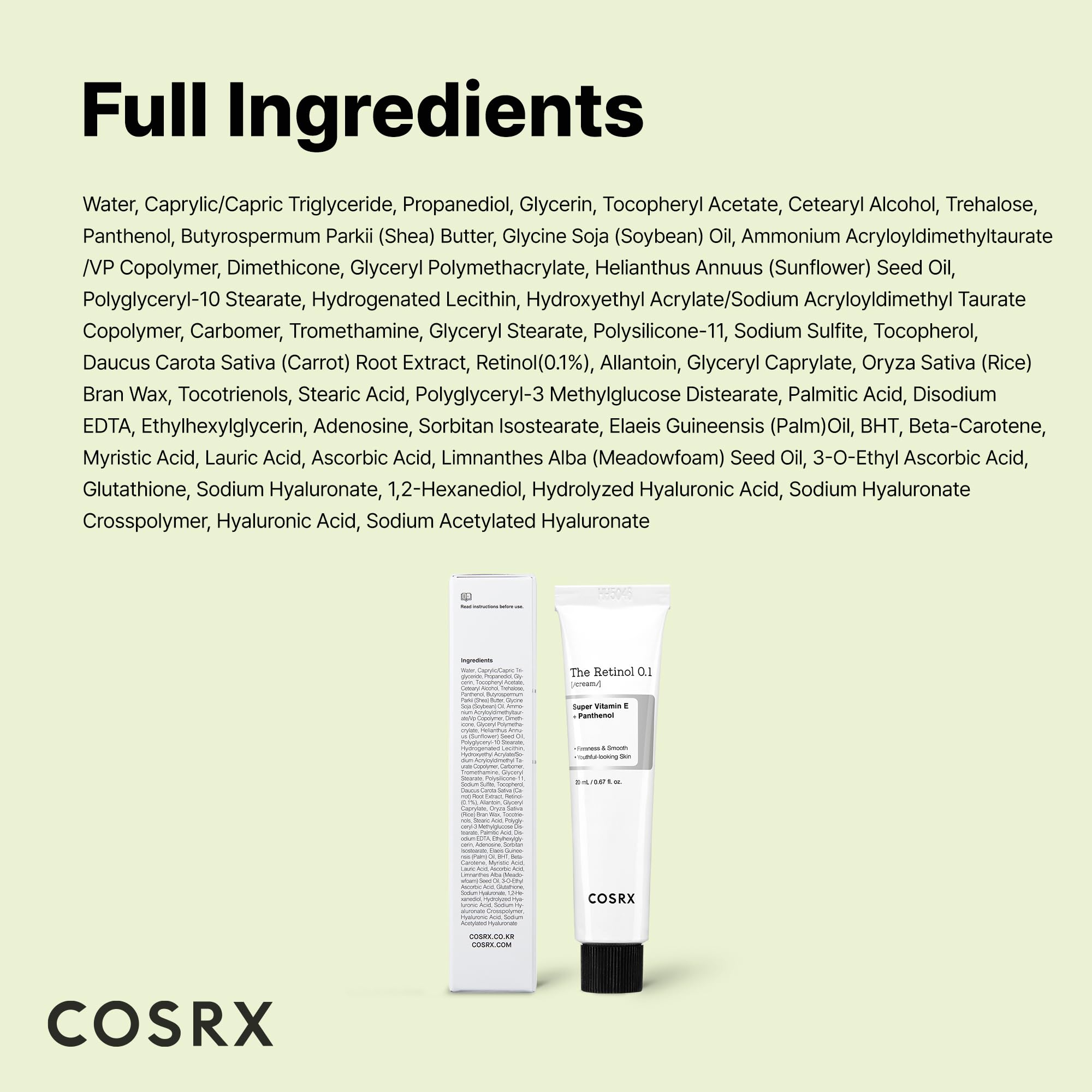 COSRX ingredients still life with panthenol and vitamin e emphasizing calming support