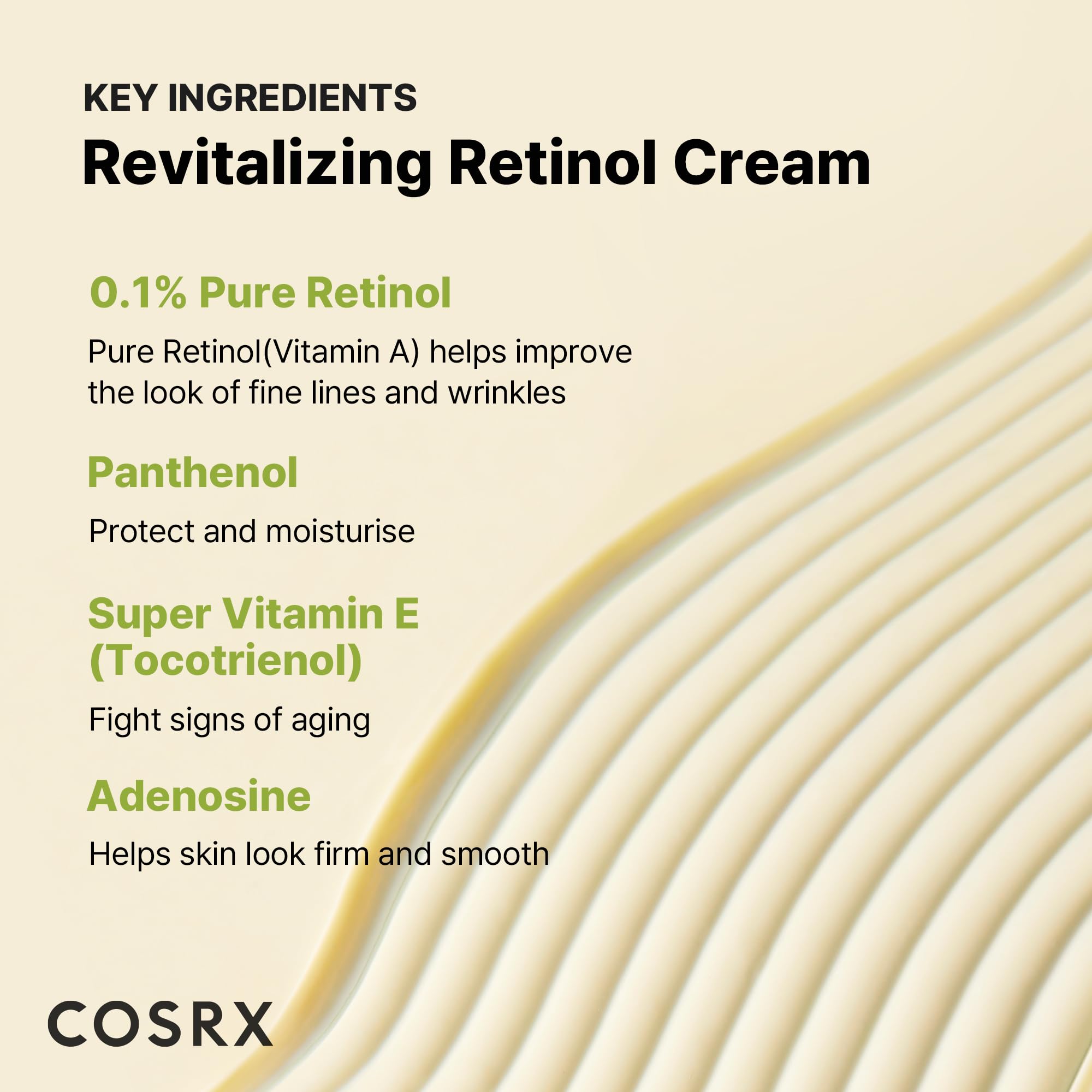 COSRX product label close-up highlighting retinol 0.1% and soothing ingredients