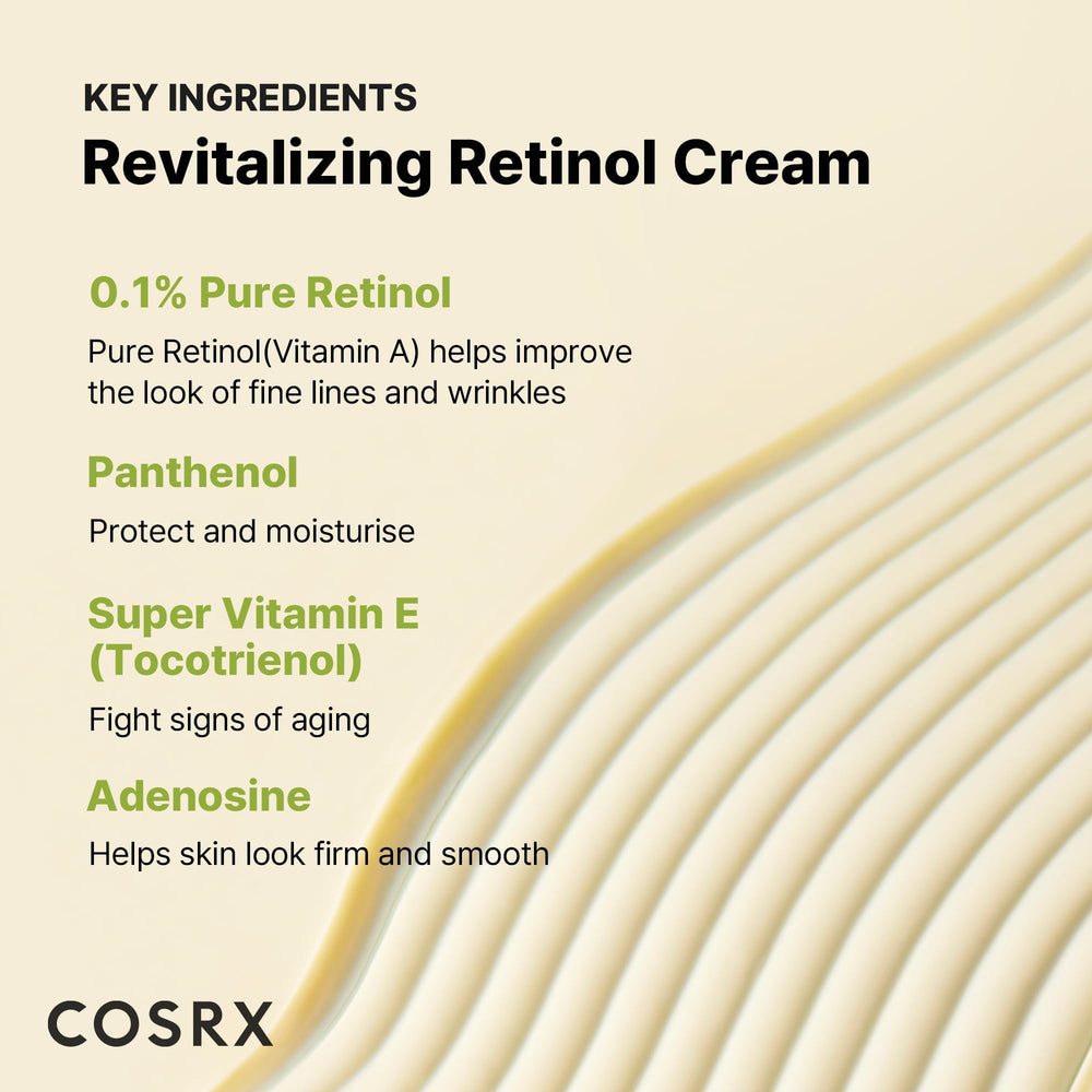 COSRX product label close-up highlighting retinol 0.1% and soothing ingredients