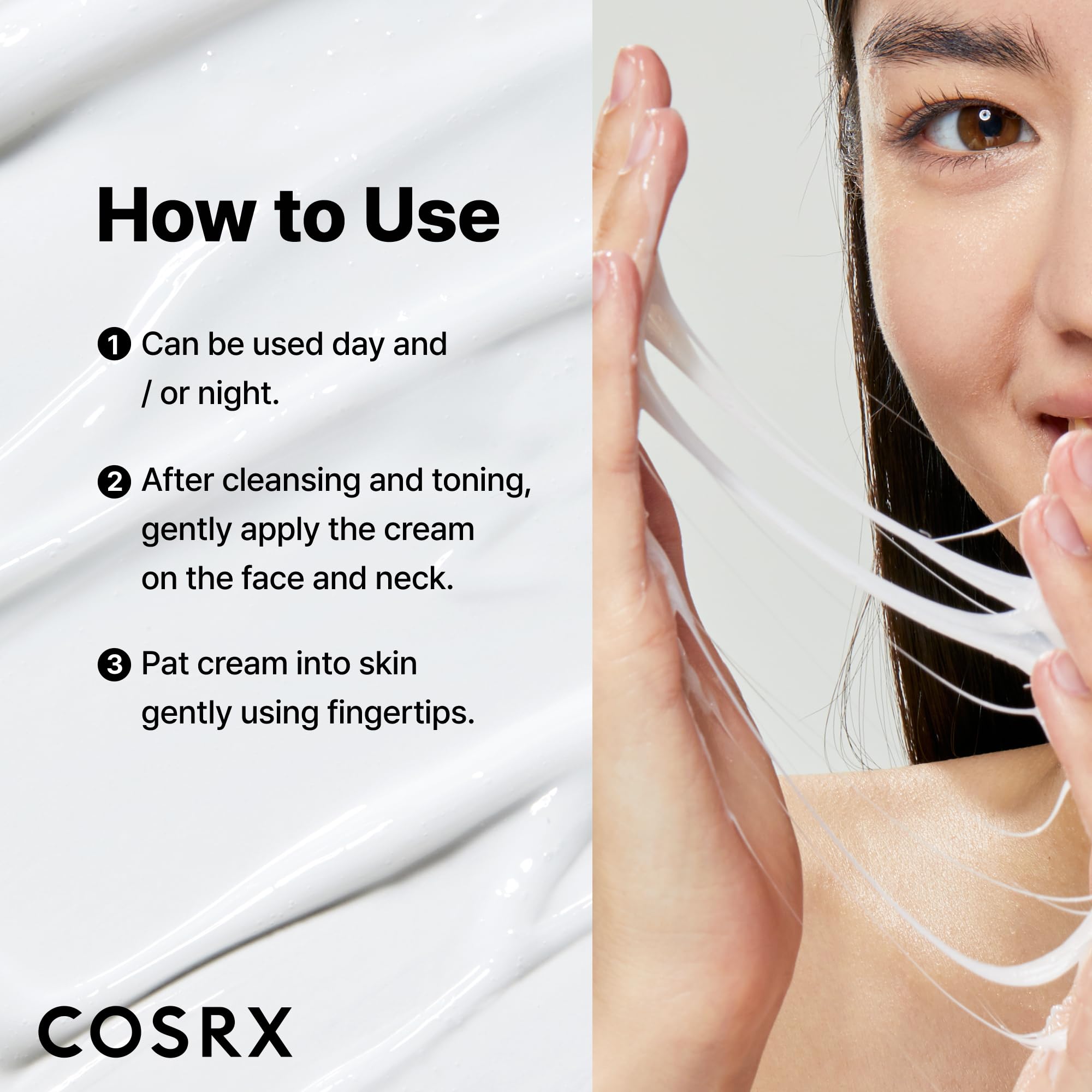 COSRX hand applying gel cream demonstrating easy absorption benefit