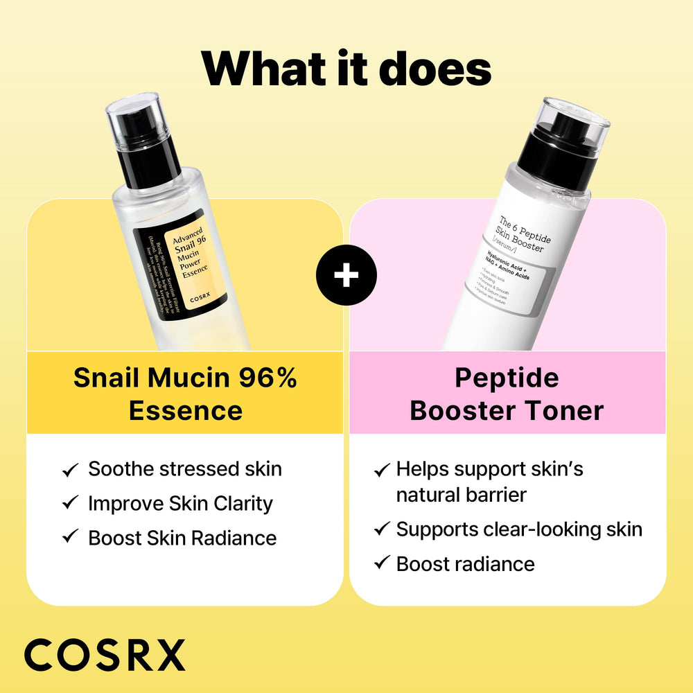 COSRX two bottles side by side illustrating combined hydrating and peptide benefits
