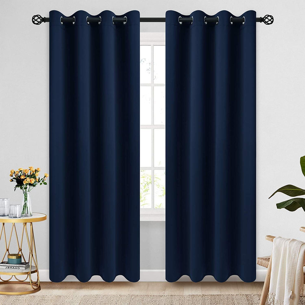 COSVIYA front view of navy blue panels showcasing modern blackout benefit