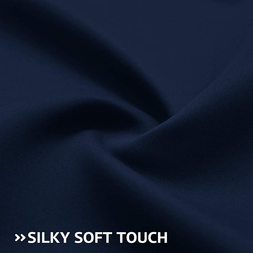 COSVIYA styled bedroom with navy curtains for cozy light control